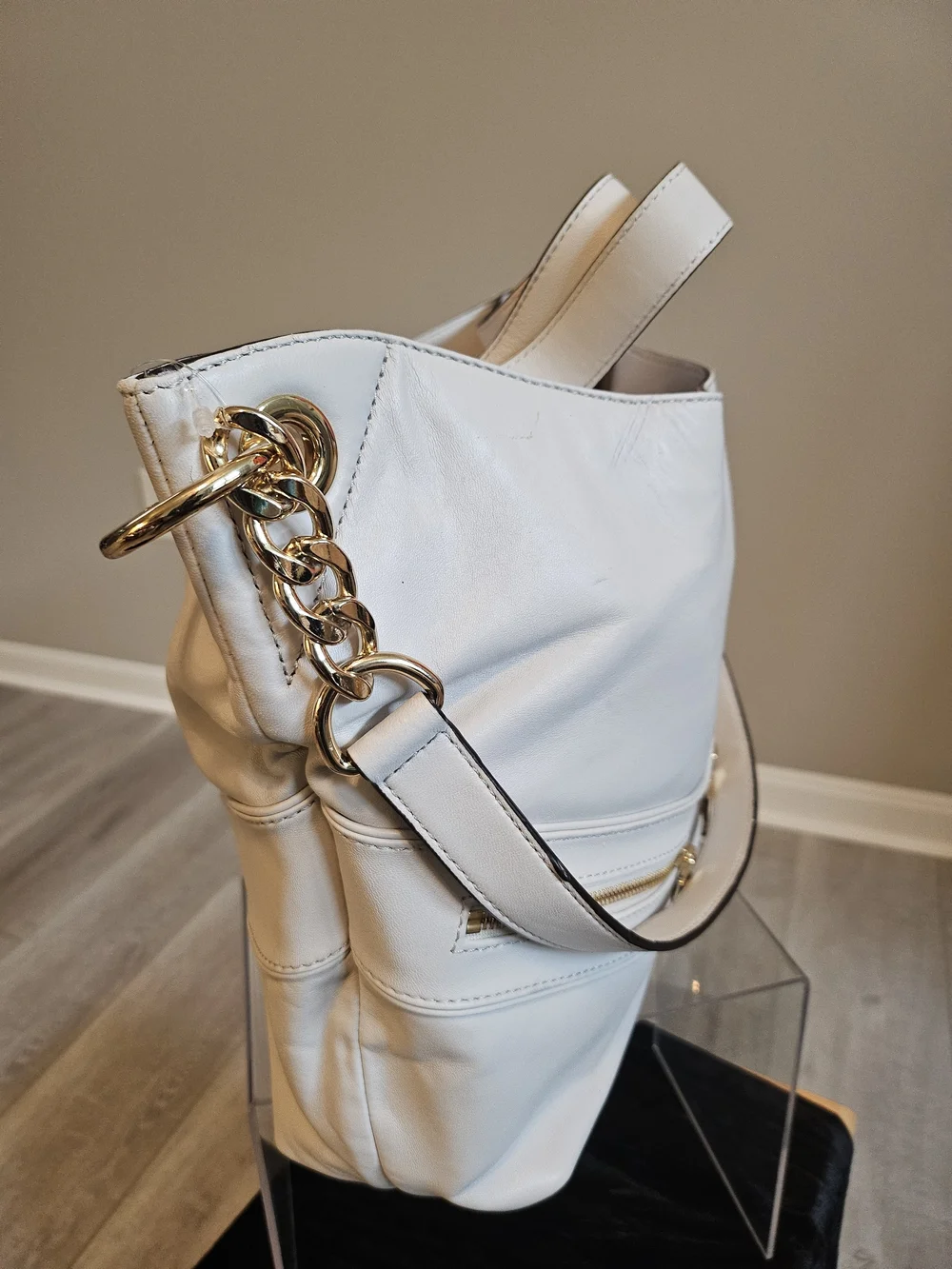 Michael Kors Cream Leather Convertible Hobo Shoulder Bag (One Size)
